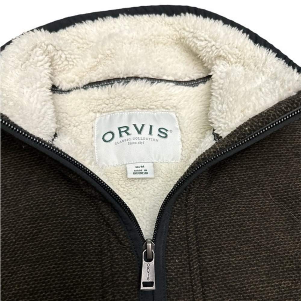 Orvis Mens 1/4 Zip Heavy Pullover Long Sleeve Sherpa Lined Knit Brown M‎ - Picture 4 of 5